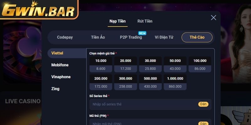 Chọn phương thức thanh toán GWIN