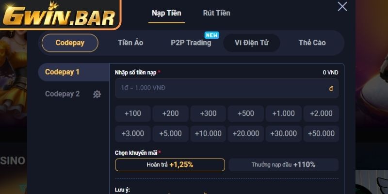 Điều kiện để nạp tiền GWIN
