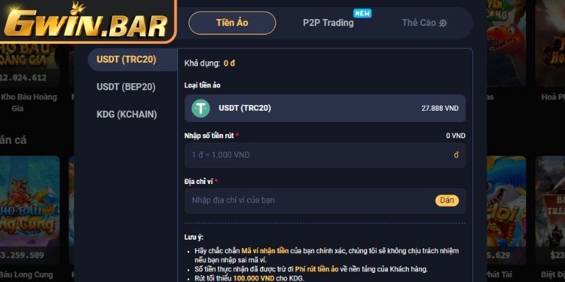 Lưu ý khi rút tiền GWIN